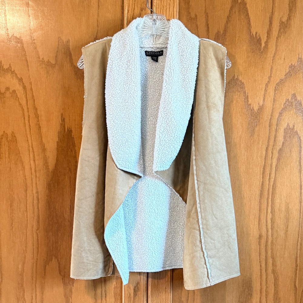 Lincoln Outfitters Womens Faux Suede Sherpa‎ Lined Open Front Vest Tan One Size